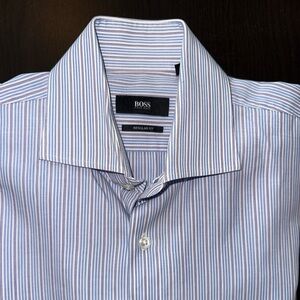 Men’s Boss Regular Fit Blue Striped Dress Short 15.5 32/33